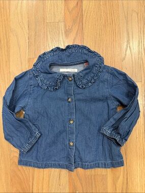 Zara Girls Denim Jacket with Ruffle Collar - Blue